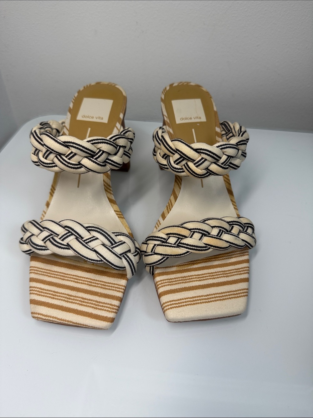Dolce Vita Paily Braided Block Heel Sandals - Striped Fabric Size 8 - Picture 5 of 8